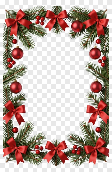 Christmas Wreath With Red Bows And Ornaments PNG