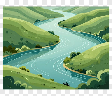 Winding River Through Lush Green Hills PNG