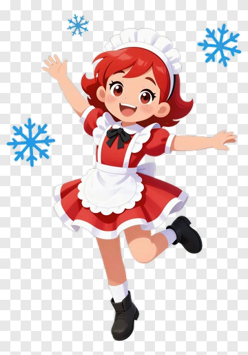 Cartoon Girl In Red Dress With Snowflakes PNG
