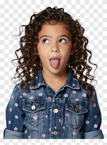 Girl Sticking Out Tongue In Denim Jacket PNG