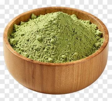 Matcha Green Tea Powder In Wooden Bowl PNG