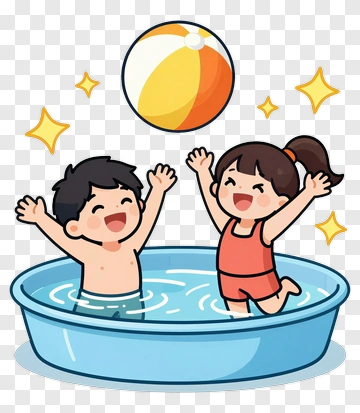 Children Playing In A Pool With A Beach Ball PNG