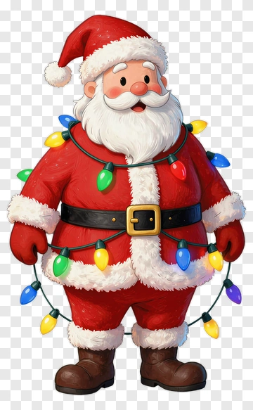 Cartoon Santa Claus Holding Christmas Lights PNG