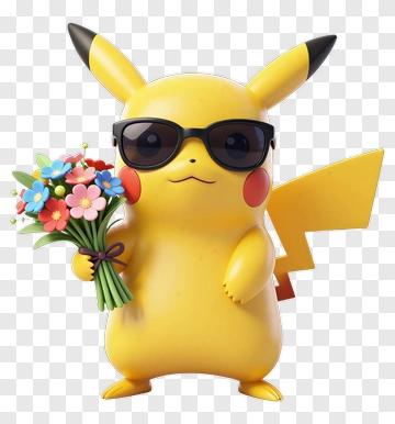 Pikachu Holding A Bouquet Of Flowers PNG