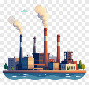 Industrial Power Plant With Smoke Stacks PNG