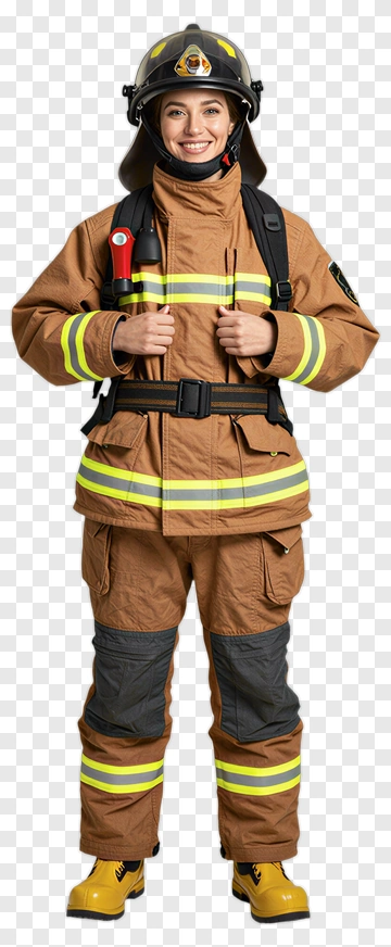 Female Firefighter In Protective Gear PNG