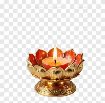 Golden Lotus Candle Holder With Flame PNG