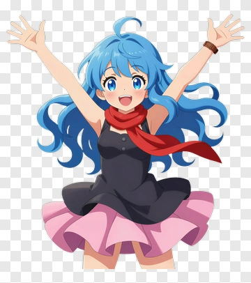 Happy Girl In A Black Dress With Pink Skirt PNG