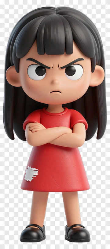 Angry Cartoon Girl In Red Dress PNG