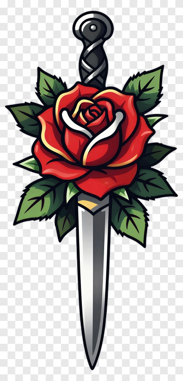 Dagger Piercing A Red Rose PNG