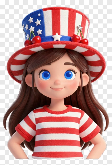 Cartoon Girl Wearing A Patriotic Hat PNG