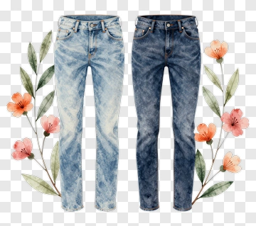 Denim Jeans With Floral Accents PNG