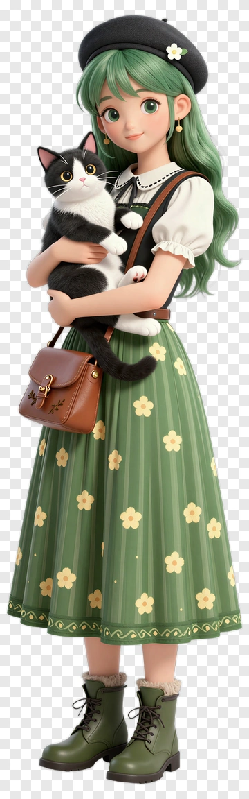 Cartoon Girl Holding A Cat PNG