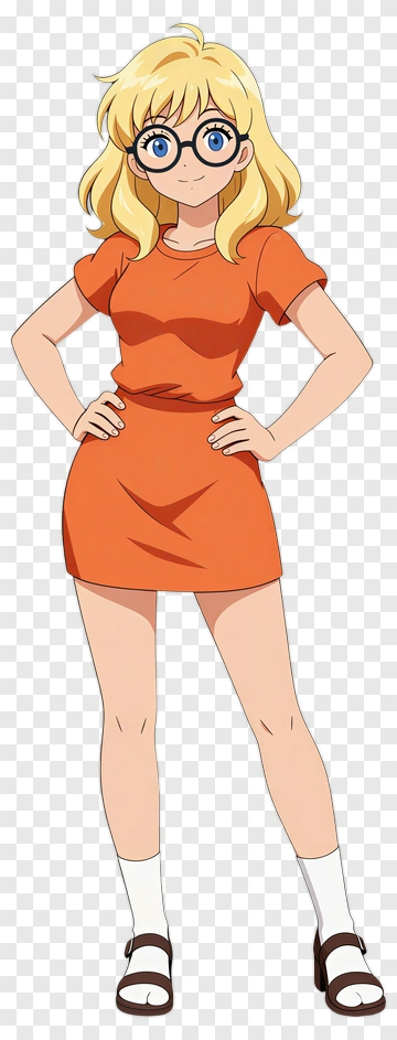 Cartoon Girl In Orange Dress PNG