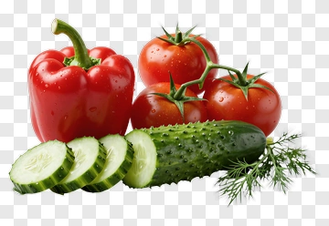 Fresh Vegetables Including Red Bell Pepper And Cucumbers PNG