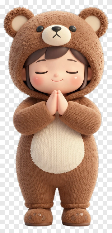 Cartoon Child In Bear Costume Praying PNG