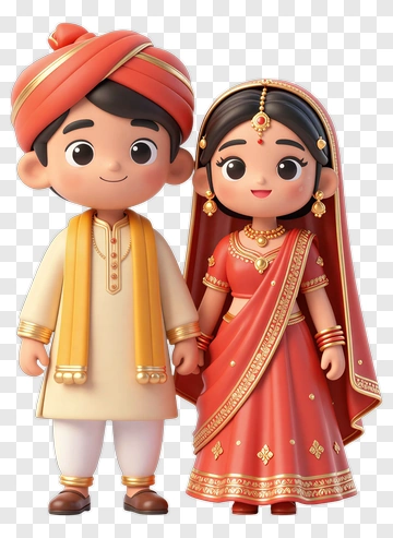 Cartoon Couple In Traditional Indian Attire PNG