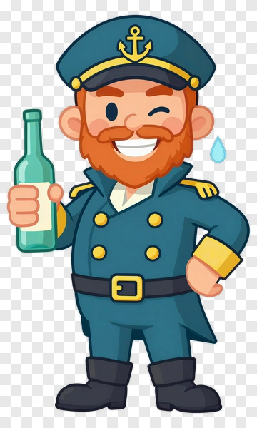 Cartoon Captain Holding A Bottle PNG