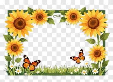 Sunflower Frame With Butterflies PNG