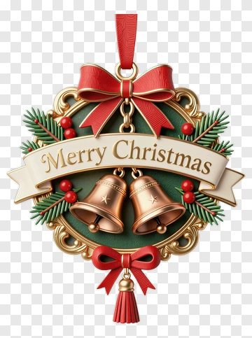 Christmas Ornament With Bells And Merry Christmas Greeting PNG