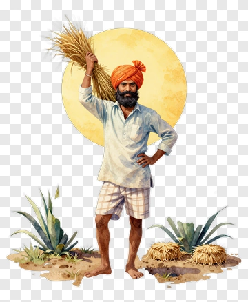 Farmer Holding Wheat Stalks PNG