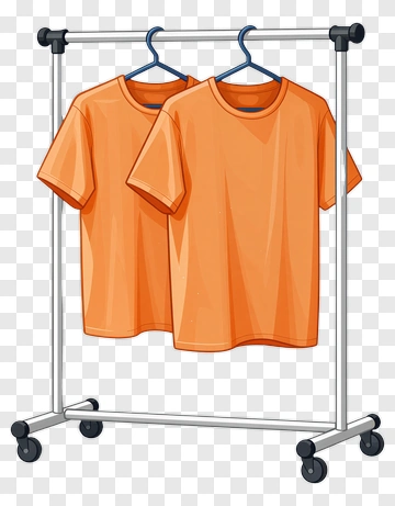 Orange T-Shirts On A Clothing Rack PNG