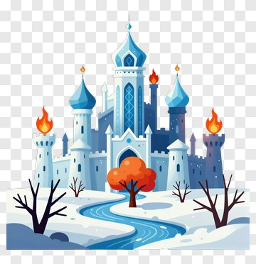 Winter Castle With River And Trees PNG