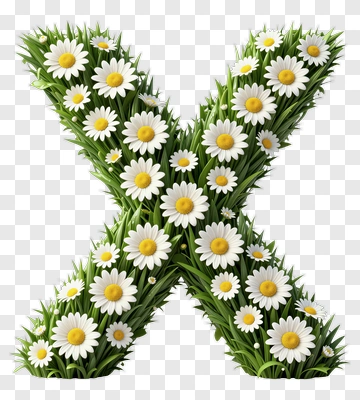 Floral Letter X Made Of Daisies And Grass PNG