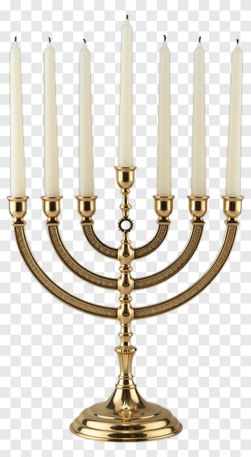 Gold Menorah With White Candles PNG
