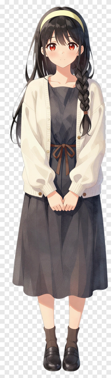 Anime Girl In A Black Dress With A White Cardigan PNG