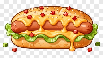 Cartoon Hot Dog With Cheese And Vegetables PNG