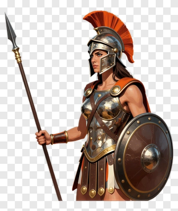 Female Warrior Holding A Spear And Shield PNG