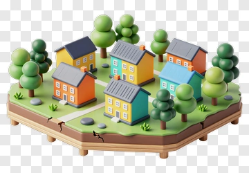 Colorful 3D House Model With Trees PNG