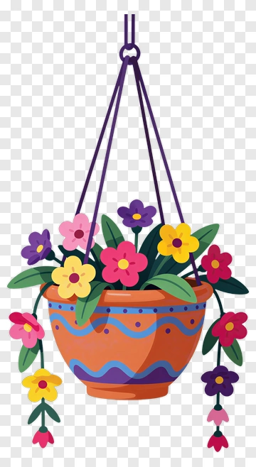 Colorful Hanging Flower Pot PNG