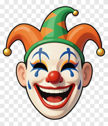 Cartoon Clown Face With Colorful Hat PNG