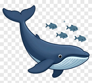 Cartoon Whale Swimming With Fish PNG