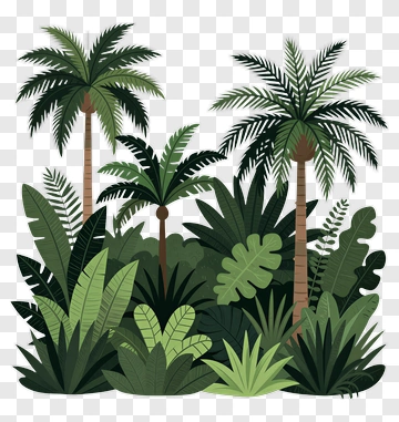 Tropical Plant Composition With Palm Trees PNG