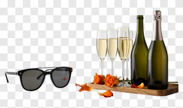 Champagne Bottles And Glasses With Sunglasses PNG