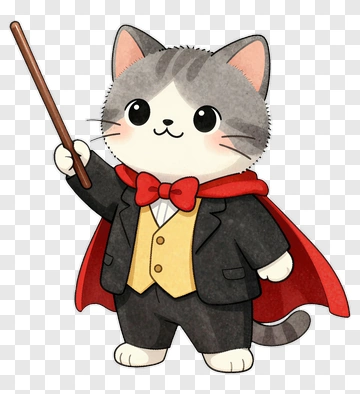 Cartoon Cat Magician Holding A Wand PNG