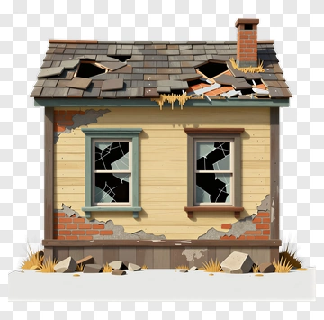 Dilapidated House With Broken Windows PNG