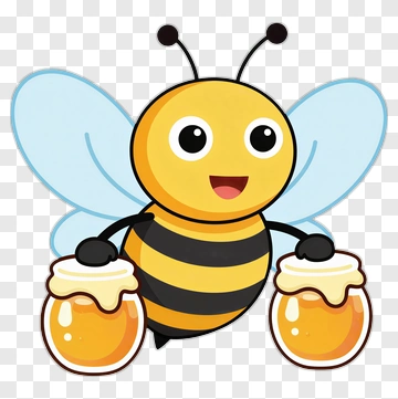 Cartoon Bee Holding Honey Jars PNG