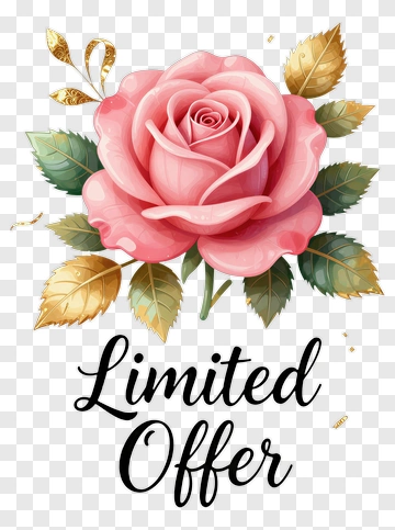 Pink Rose With Limited Offer Text PNG
