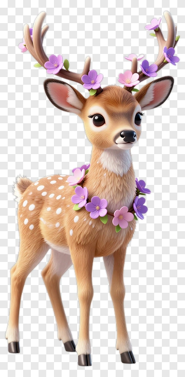 Cartoon Deer With Floral Accessories PNG