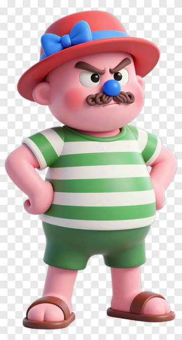 3D Cartoon Character With Striped Shirt And Hat PNG