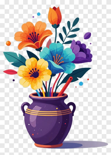 Colorful Flower Bouquet In A Purple Vase PNG