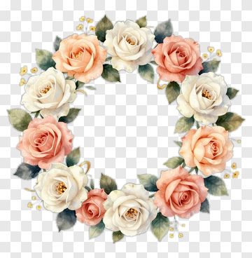 Watercolor Rose Wreath PNG