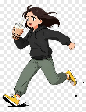 Cartoon Girl Running With A Bubble Tea PNG