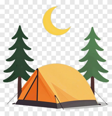 Camping Tent Surrounded By Pine Trees And Moon PNG
