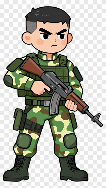 Cartoon Soldier Holding A Rifle PNG