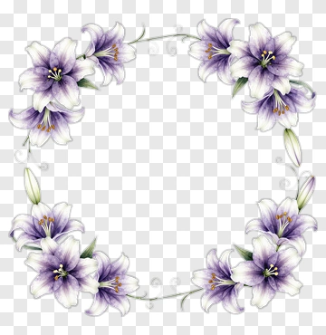 Flower Bouquet Frame With Purple Lilies PNG
